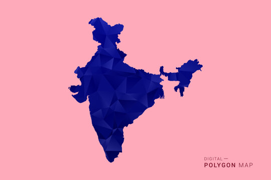 India Map - Low poly polygon map in deep blue gradient on soft pink pastel background, modern minimal geometric design, clean digital vector illustration.