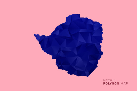 Zimbabwe Map - Low poly polygon map in deep blue gradient on soft pink pastel background, modern minimal geometric design, clean digital vector illustration.
