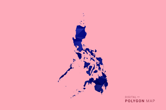 Philippines Map - Low poly polygon map in deep blue gradient on soft pink pastel background, modern minimal geometric design, clean digital vector illustration.