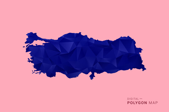 Turkey Map - Low poly polygon map in deep blue gradient on soft pink pastel background, modern minimal geometric design, clean digital vector illustration.