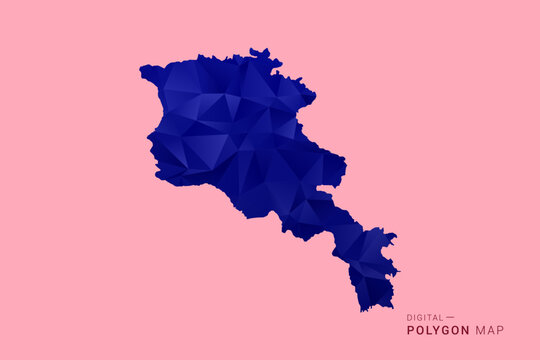 Armenia Map - Low poly polygon map in deep blue gradient on soft pink pastel background, modern minimal geometric design, clean digital vector illustration.