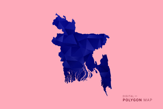 Bangladesh Map - Low poly polygon map in deep blue gradient on soft pink pastel background, modern minimal geometric design, clean digital vector illustration.