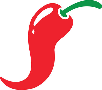 Flat vector illustration of a vibrant red chili pepper with a curved green stem.