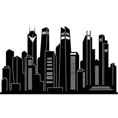 Obraz premium modern city skyline silhouette at dusk with glowing skyscrapers