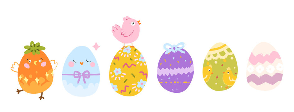 colorful easter eggs row cartoon flat vector illustration