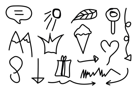 A collection of hand drawn doodles and icons
