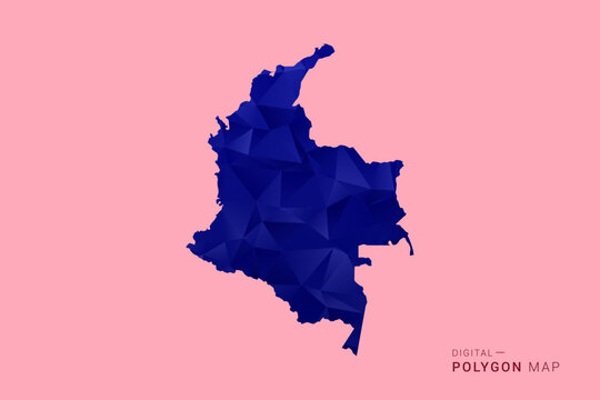 Colombia Map - Low poly polygon map in deep blue gradient on soft pink pastel background, modern minimal geometric design, clean digital vector illustration.