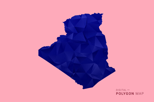 Algeria Map - Low poly polygon map in deep blue gradient on soft pink pastel background, modern minimal geometric design, clean digital vector illustration.