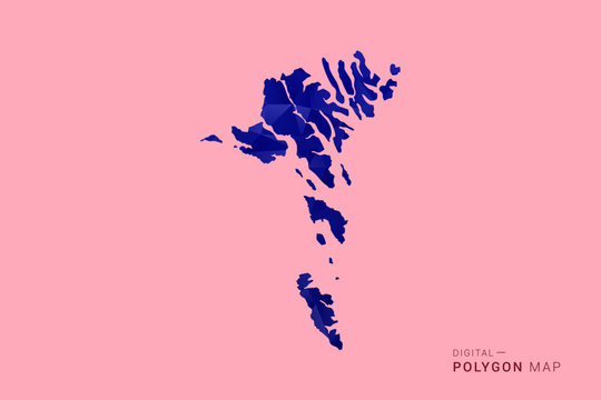Faroe Islands Map - Low poly polygon map in deep blue gradient on soft pink pastel background, modern minimal geometric design, clean digital vector illustration.