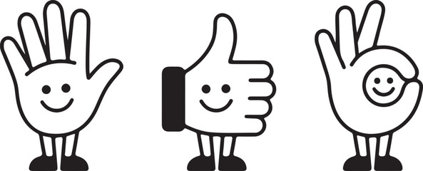 Fototapeta premium Hand Gesture Icon Set Vector | Heart Hands, OK, Thumbs Up, Clap Line Art