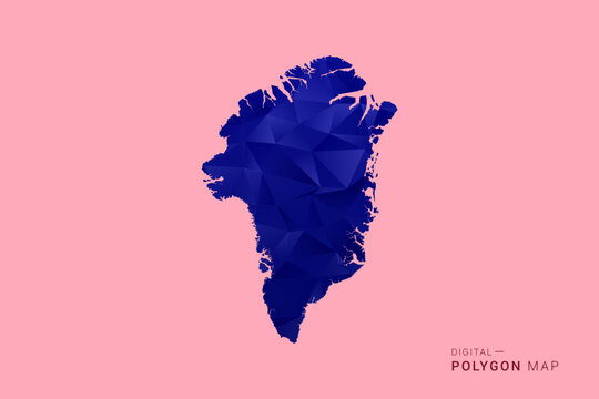 Greenland Map - Low poly polygon map in deep blue gradient on soft pink pastel background, modern minimal geometric design, clean digital vector illustration.