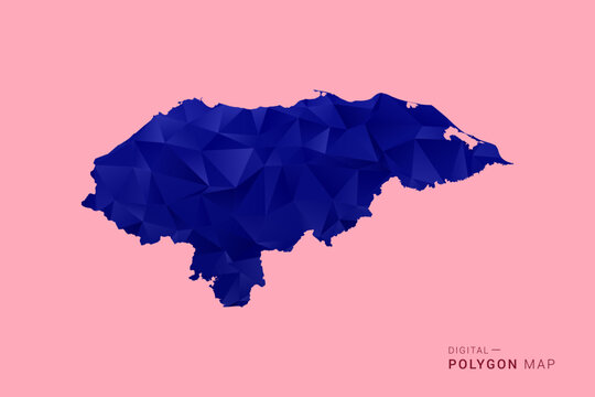 Honduras Map - Low poly polygon map in deep blue gradient on soft pink pastel background, modern minimal geometric design, clean digital vector illustration.