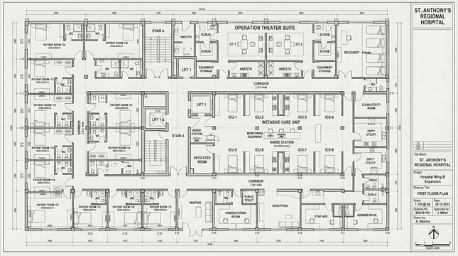 Detailed architectural blueprint or floor plan for construction, design, and planning purposes.