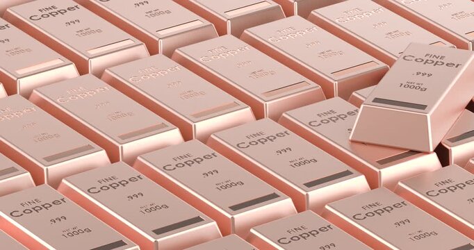 Copper ingot background, animation seamlessly loopable. 3D rendering