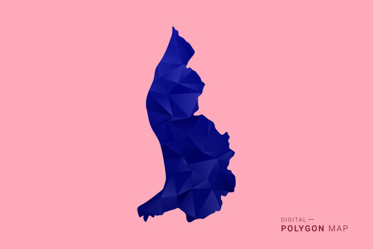 Liechtenstein Map - Low poly polygon map in deep blue gradient on soft pink pastel background, modern minimal geometric design, clean digital vector illustration.