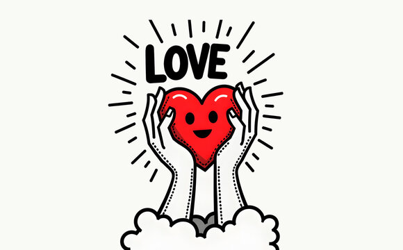 Hands holding a smiling heart symbolizing love with a vibrant design 