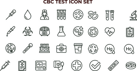 CBC test outline icon set with blood diagnostics laboratory analysis symbols for healthcare apps dashboards interfaces presentations education materials © set kine
