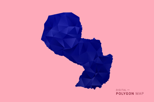 Paraguay Map - Low poly polygon map in deep blue gradient on soft pink pastel background, modern minimal geometric design, clean digital vector illustration.