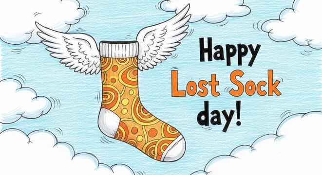 Vibrant sock with angel wings celebrates Lost Sock Day joyfully