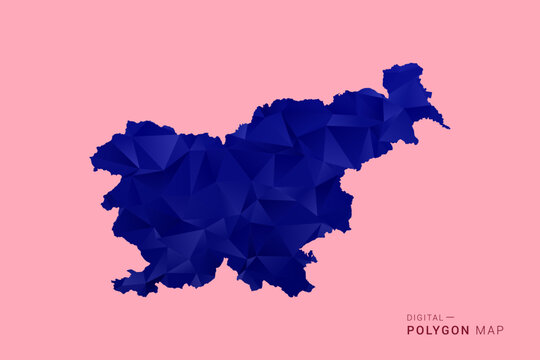 Slovenia Map - Low poly polygon map in deep blue gradient on soft pink pastel background, modern minimal geometric design, clean digital vector illustration.