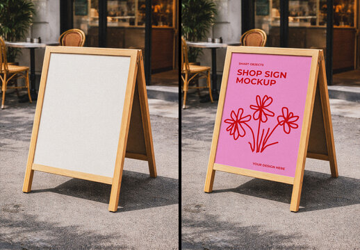 Wooden A-Frame Sign Mockup