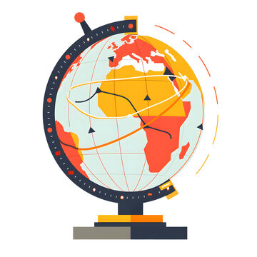 World globe illustration with travel routes isolated educational geography concept vector style
