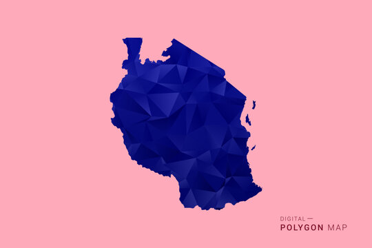 Tanzania Map - Low poly polygon map in deep blue gradient on soft pink pastel background, modern minimal geometric design, clean digital vector illustration.