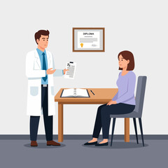 Fototapeta premium Doctor shows prescription to worried patient in medical office
