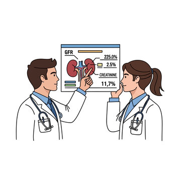 Doctors Discussing Kidney Function Test Results on a Medical Chart