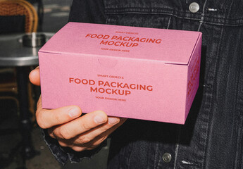 Hand Holding Food Packaging Box Mockup