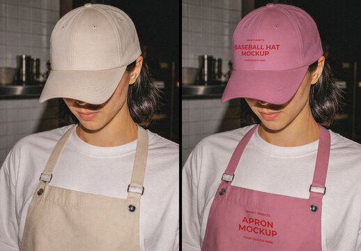 Cafe Worker with Hat and Apron Mockup