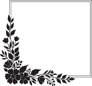 Decorative square frame with intricate floral corner design, featuring delicate flowers and leaves in silhouette form.