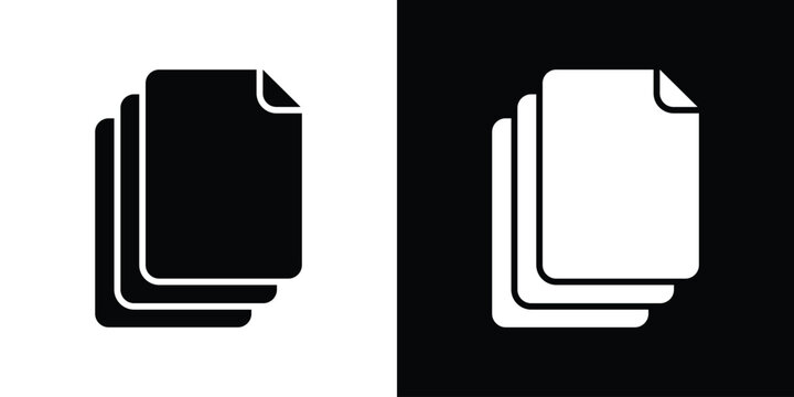 Minimalist vector icon of three stacked pages with text lines. Represents multiple documents, file copies, content management, paperwork, and digital or physical information storage.