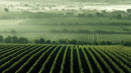 Fototapeta premium Vineyard landscape featuring rows of grape vines in the countryside setting