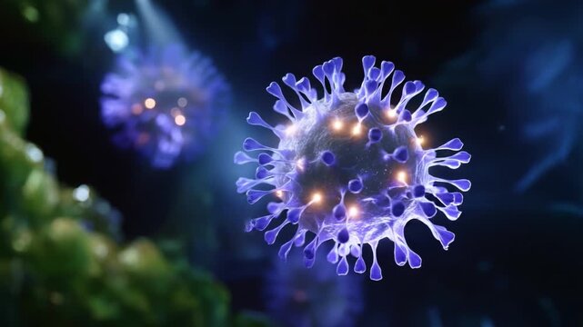 Microscopic Visualization of Viral Structures with Illuminated Features and Intricate Details Capturing the Wonders of Cellular Life in a Stunning 3D Environment
