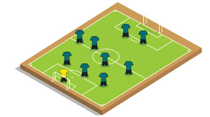 Soccer field diagram showing team formation in an isometric view © StockStudio