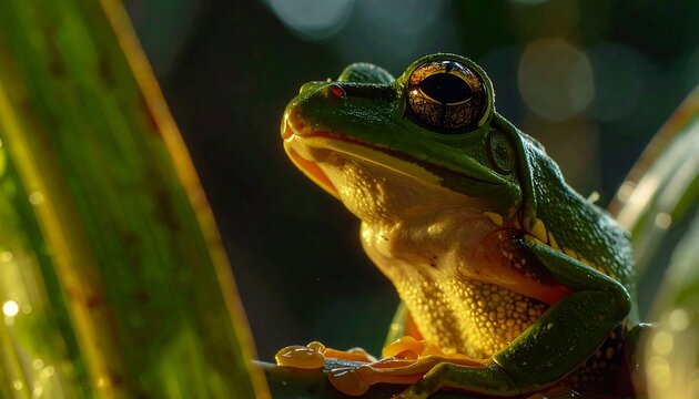 Close-up of green frog outdoors.