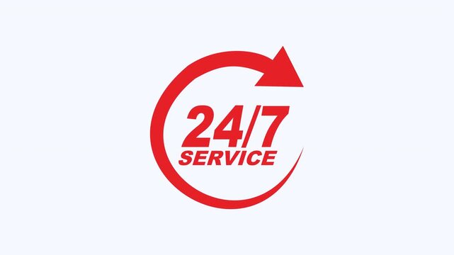 Eyecatching red 247 service logo with directional arrow, perfect for branding service oriented companies needing a professional and modern identity.