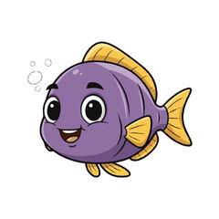 Fototapeta premium Cartoon Purple Fish with Yellow Fins Swimming.