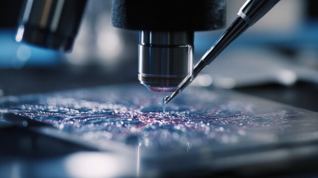 Detailed view on biopsy sample embedded in paraffin highlighting precise tissue orientation with softfocus surrounding tools.