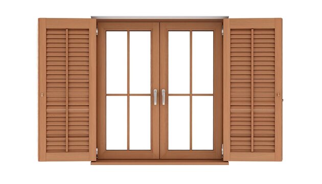 Wooden French Doors with Open Shutters.