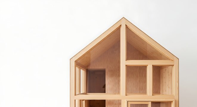 Wooden House Model with Open Structure.
