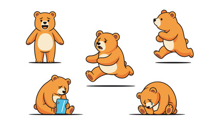 Fototapeta premium Collection of cute teddy bear character illustrations depicting various emotions such as happiness, sadness, and excitement.