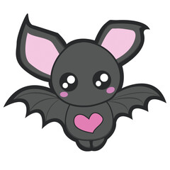 Fototapeta premium Cute kawaii bat cartoon with heart, halloween character illustration