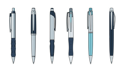 Fototapeta premium Assortment of different styles and colors of ballpoint pens for office supplies and stationery collections suitable for school and work use.