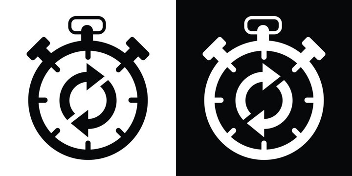 Stopwatch icon featuring circular refresh arrows. Symbol for recurring time, countdown cycles, or process updates. Modern flat design for UI/UX and time management apps.