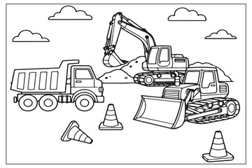 Construction site scene featuring a digger dumper truck and bulldozer © Tonni 