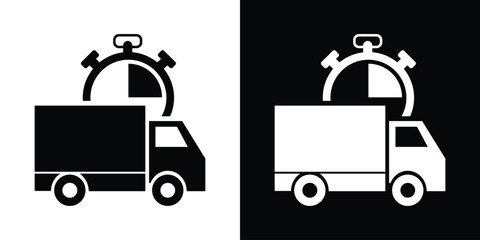 Fototapeta premium Express delivery van with a stopwatch showing a 15-minute interval. Rapid shipping and local courier service icon. Clean, minimalist vector design for logistics websites.