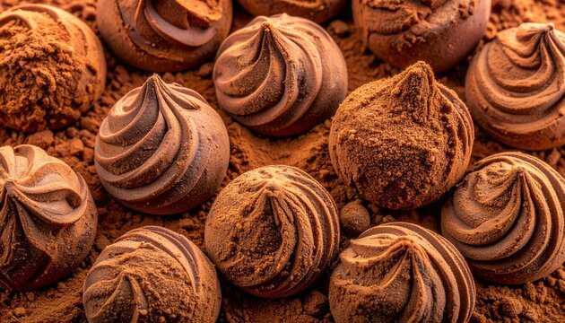 Ultra close-up of chocolate truffle cocoa dust texture