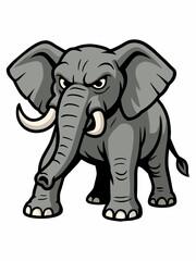 Fototapeta premium Cartoon Illustration of an Angry Elephant with Large Tusks and an Aggressive Expression